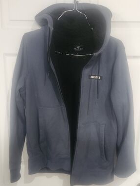 Hollister Men's Navy Zip-Up Hoodie Jacket